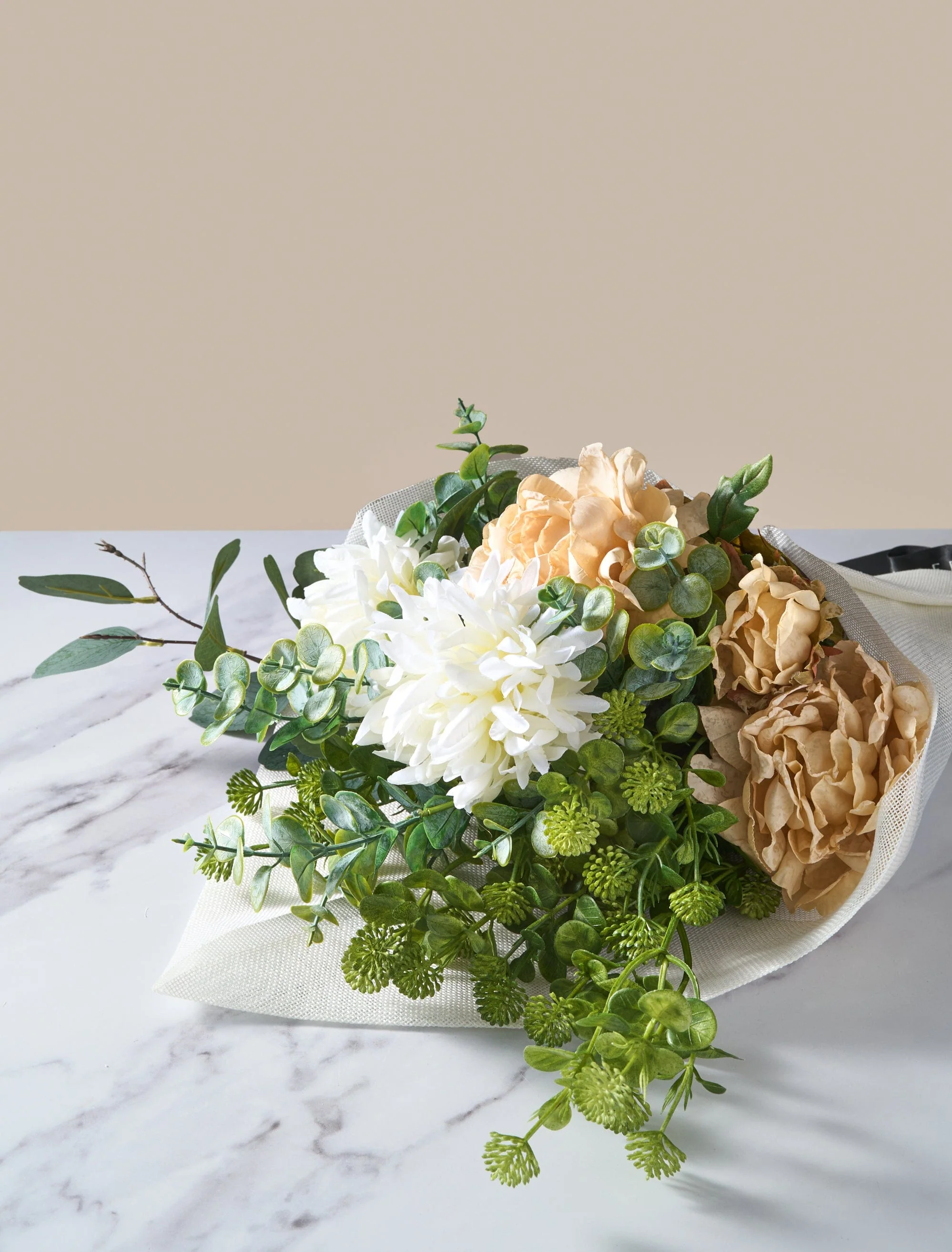Faux Arrangement - Cream Peony & Eucalyptus - Image 5