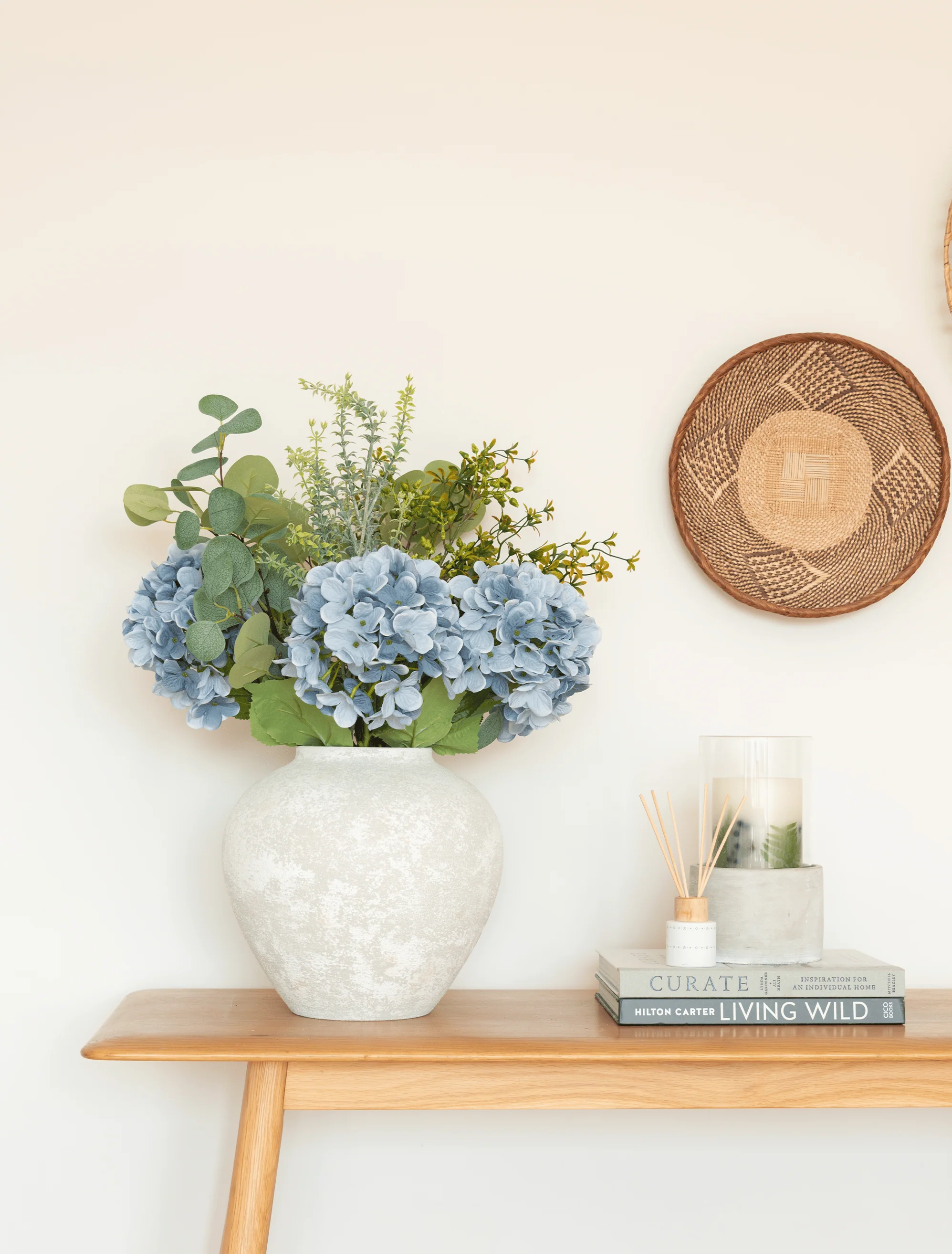 Faux Arrangement - Eucalyptus & Blue Hydrangea - Image 3