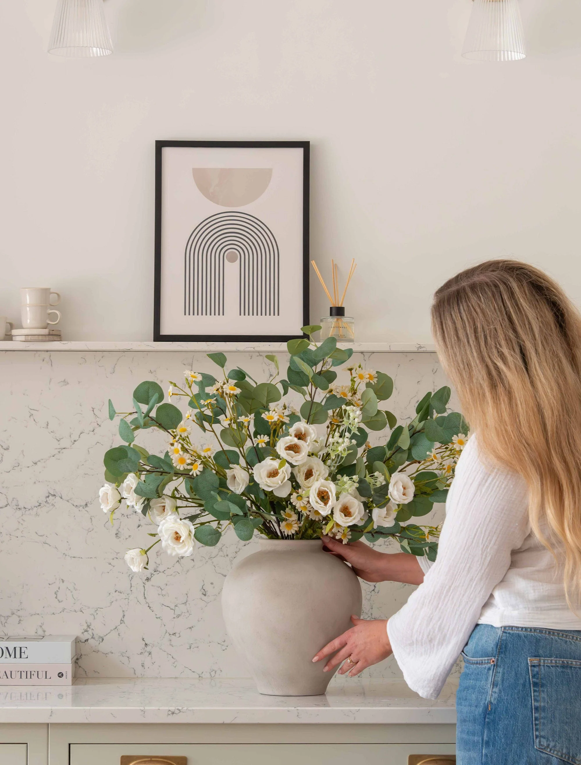 Faux Arrangement - Eucalyptus & White Chamomile - Image 4