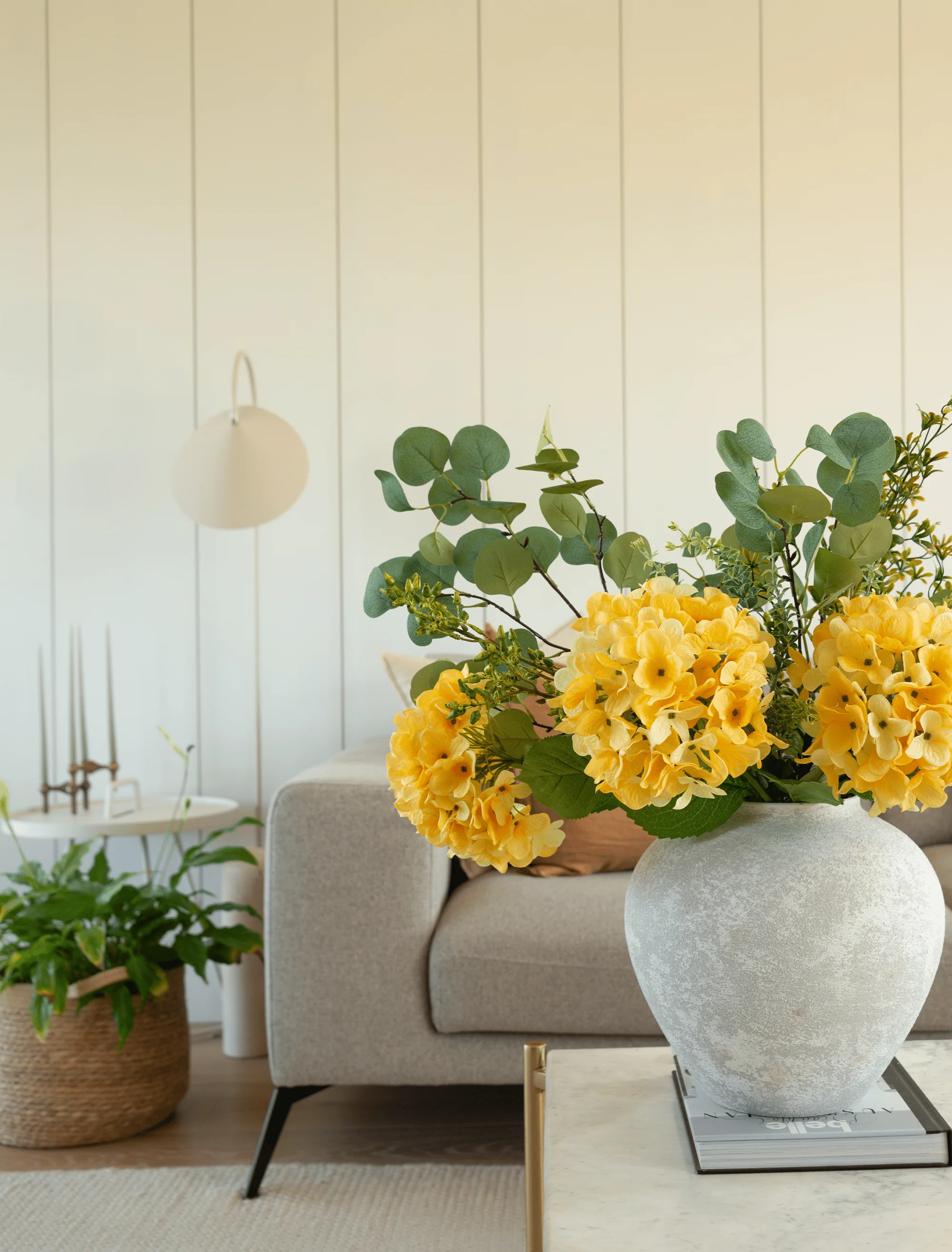Faux Arrangement - Eucalyptus & Yellow Hydrangea - Image 3