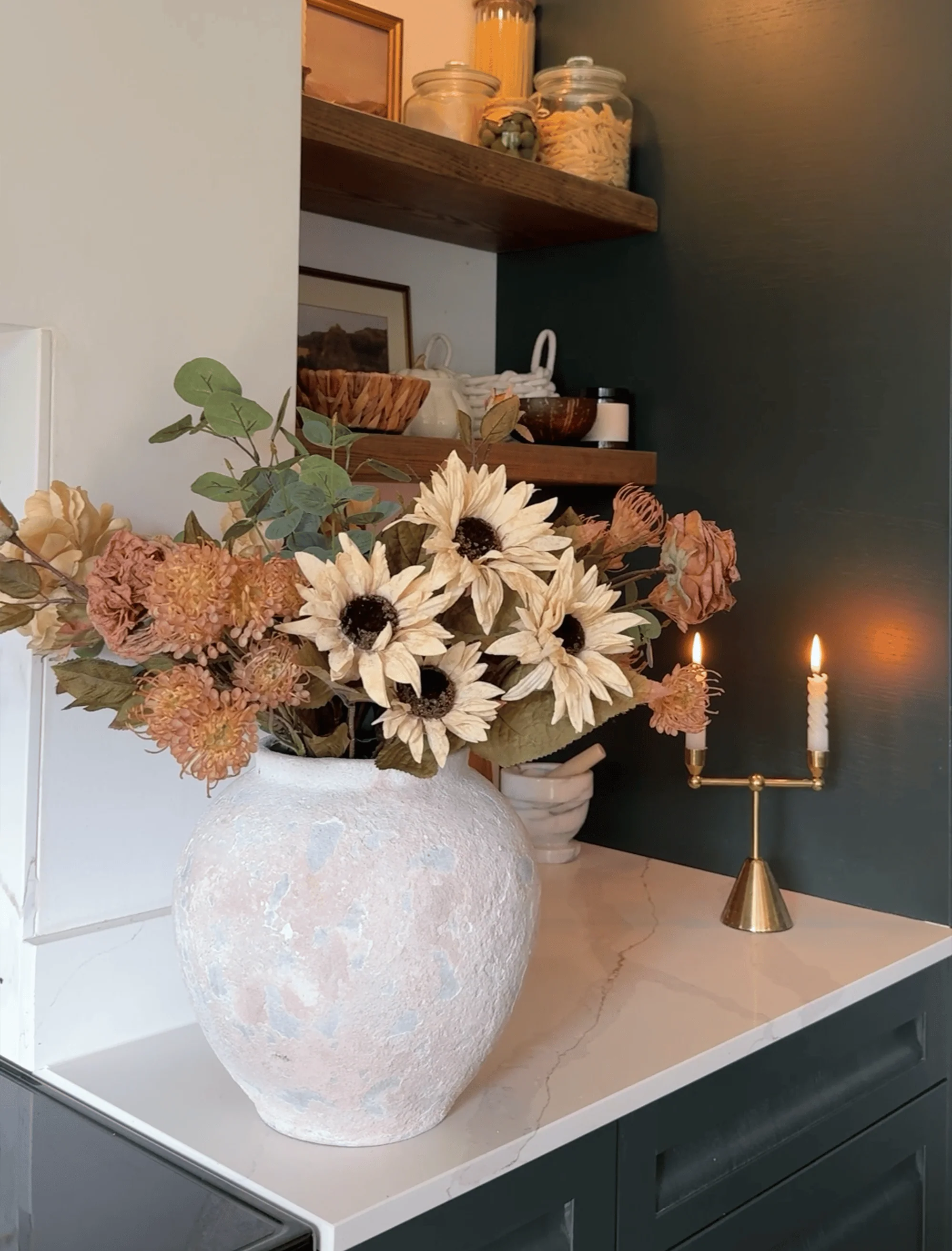 Faux Autumn Arrangement - Green & Beige - Image 4