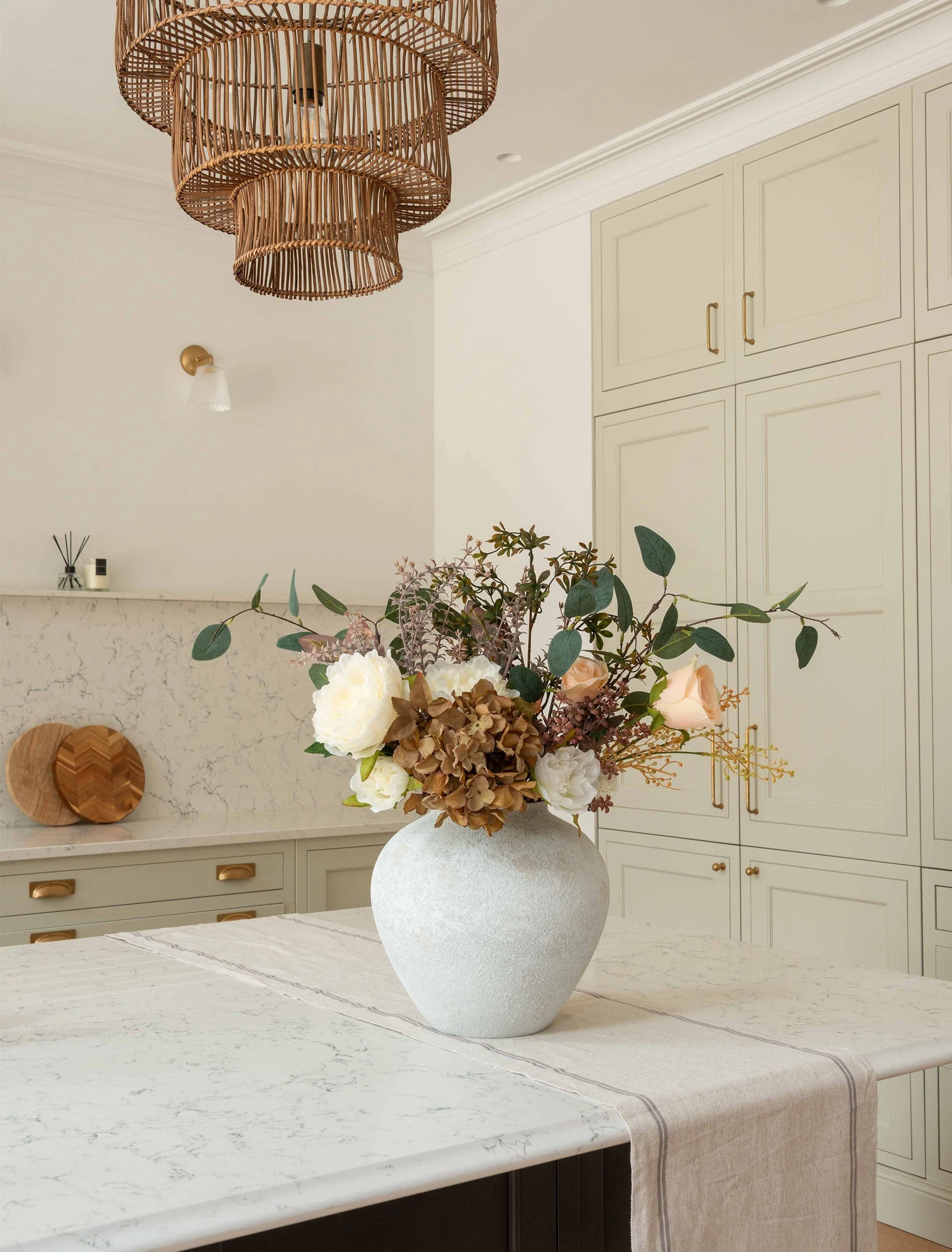 Faux Arrangement - Green Eucalyptus & Burgundy Spray - Image 5