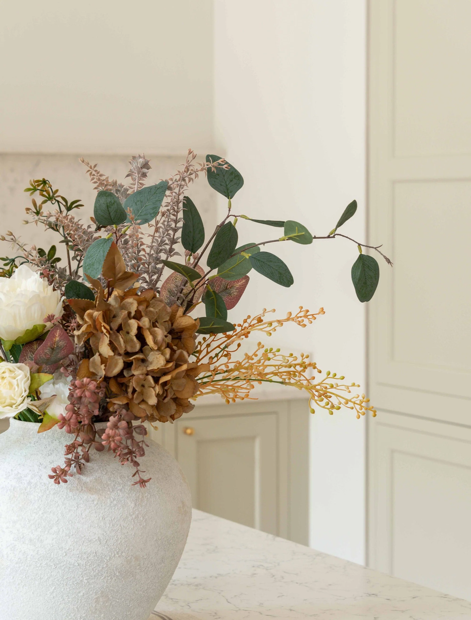 Faux Arrangement - Green Eucalyptus & Burgundy Spray - Image 6