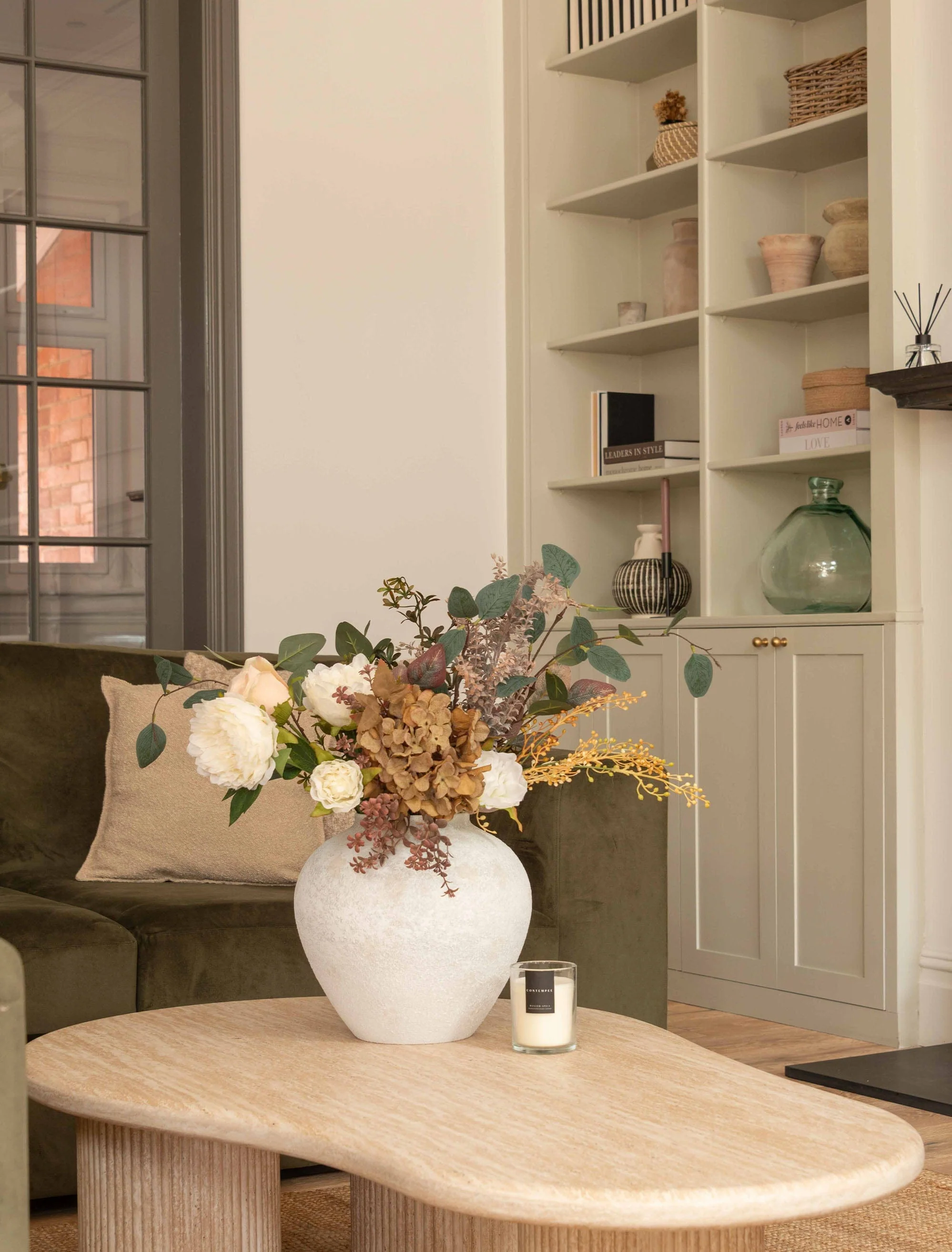 Faux Arrangement - Green Eucalyptus & Burgundy Spray - Image 7