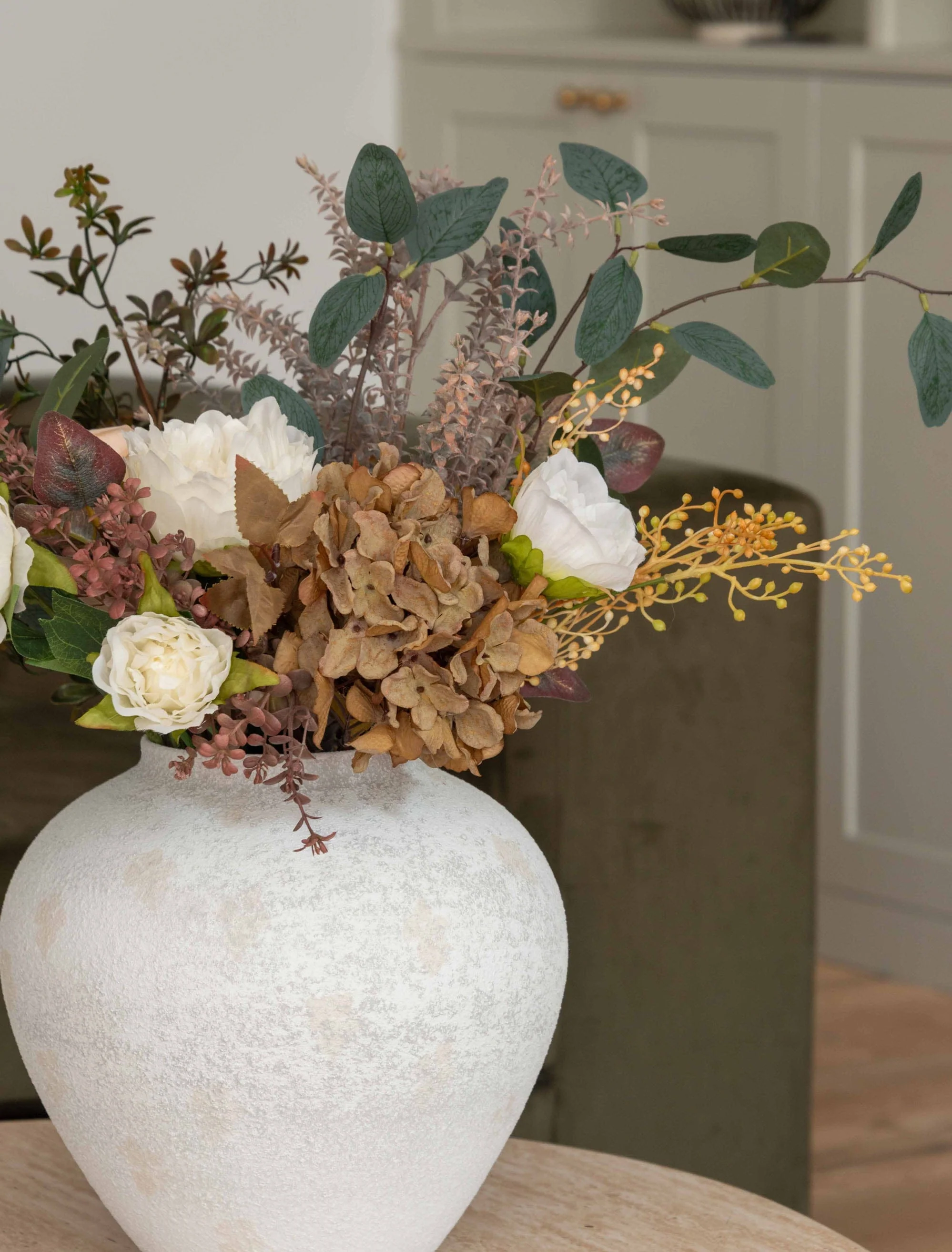 Faux Arrangement - Green Eucalyptus & Burgundy Spray - Image 8