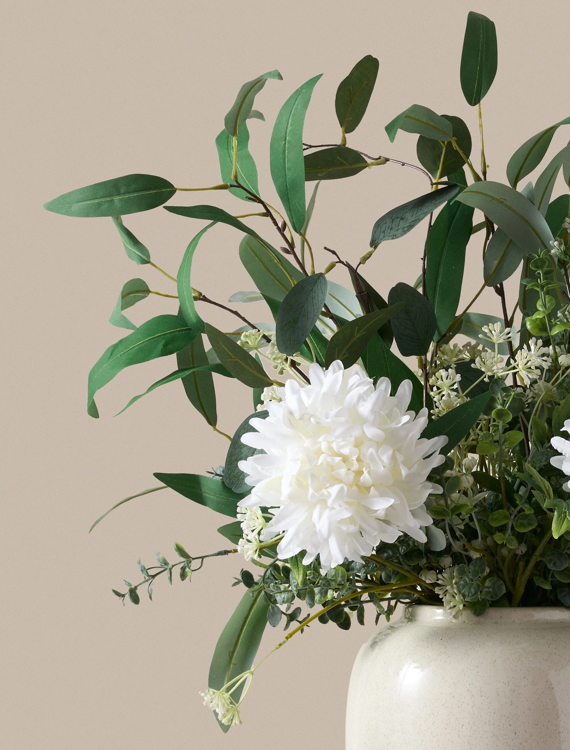 Faux Arrangement - White Dahlia & Green Foliage - Image 3