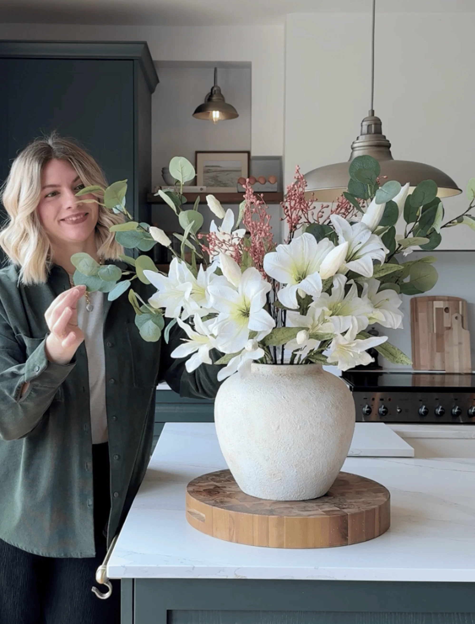 Faux Arrangement - White Lily & Eucalyptus - Image 3