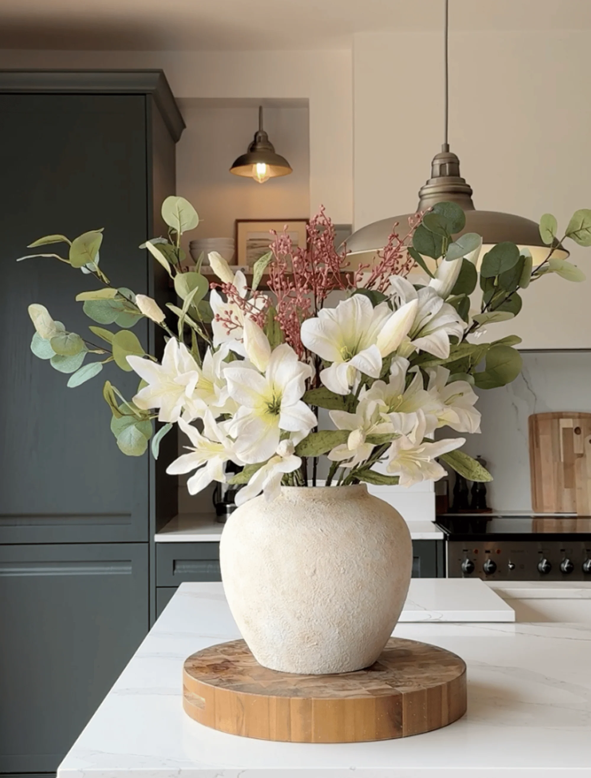 Faux Arrangement - White Lily & Eucalyptus - Image 4
