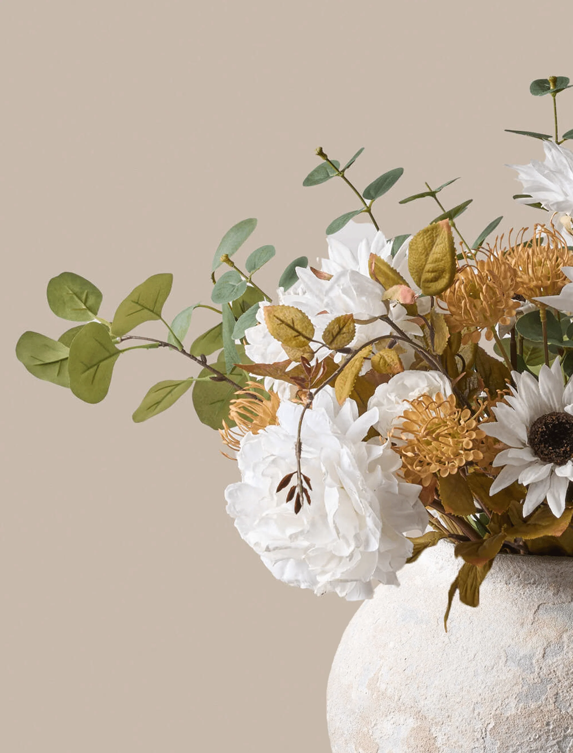 Faux Arrangement - White Peony & Sunflower - Image 3