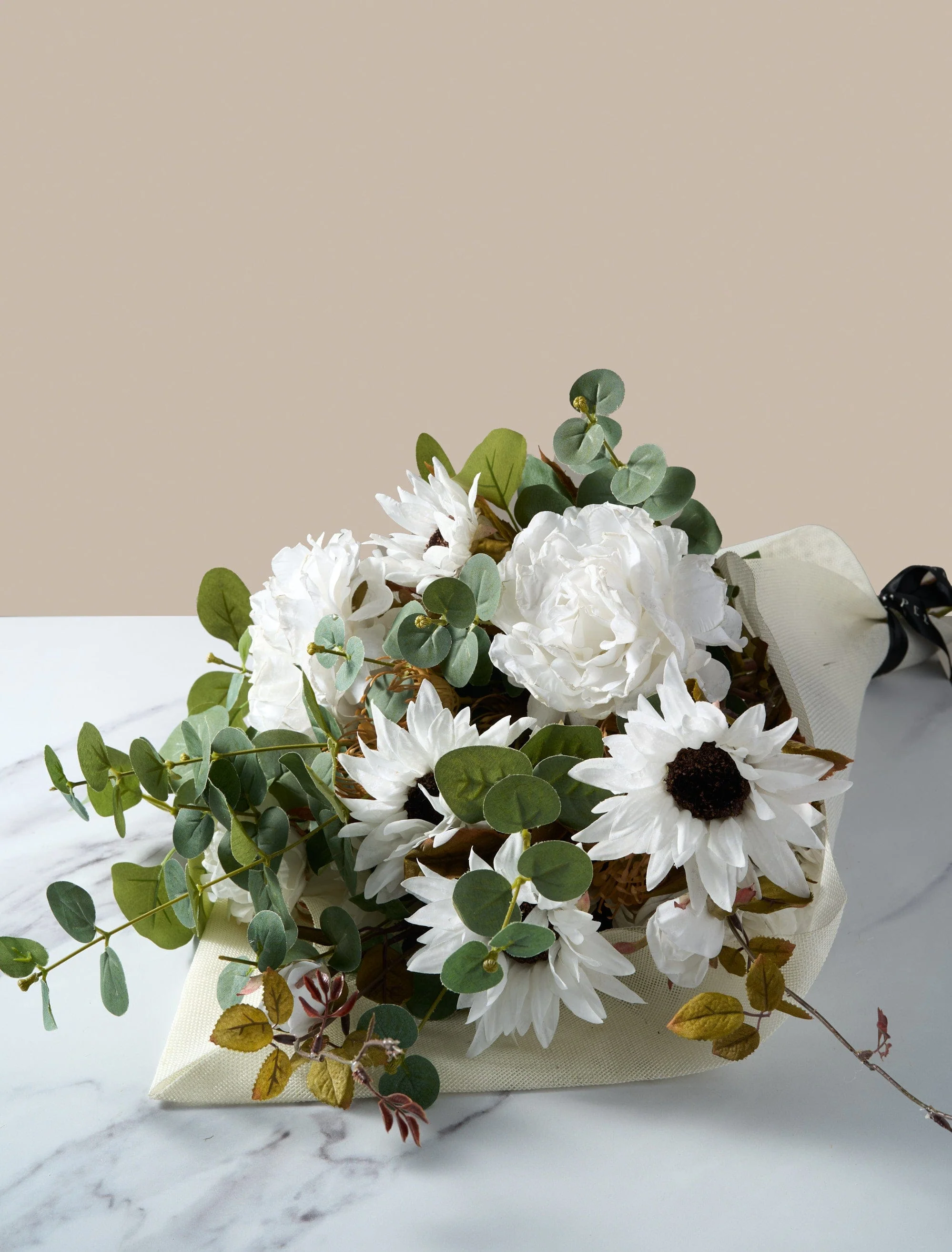 Faux Arrangement - White Peony & Sunflower - Image 5