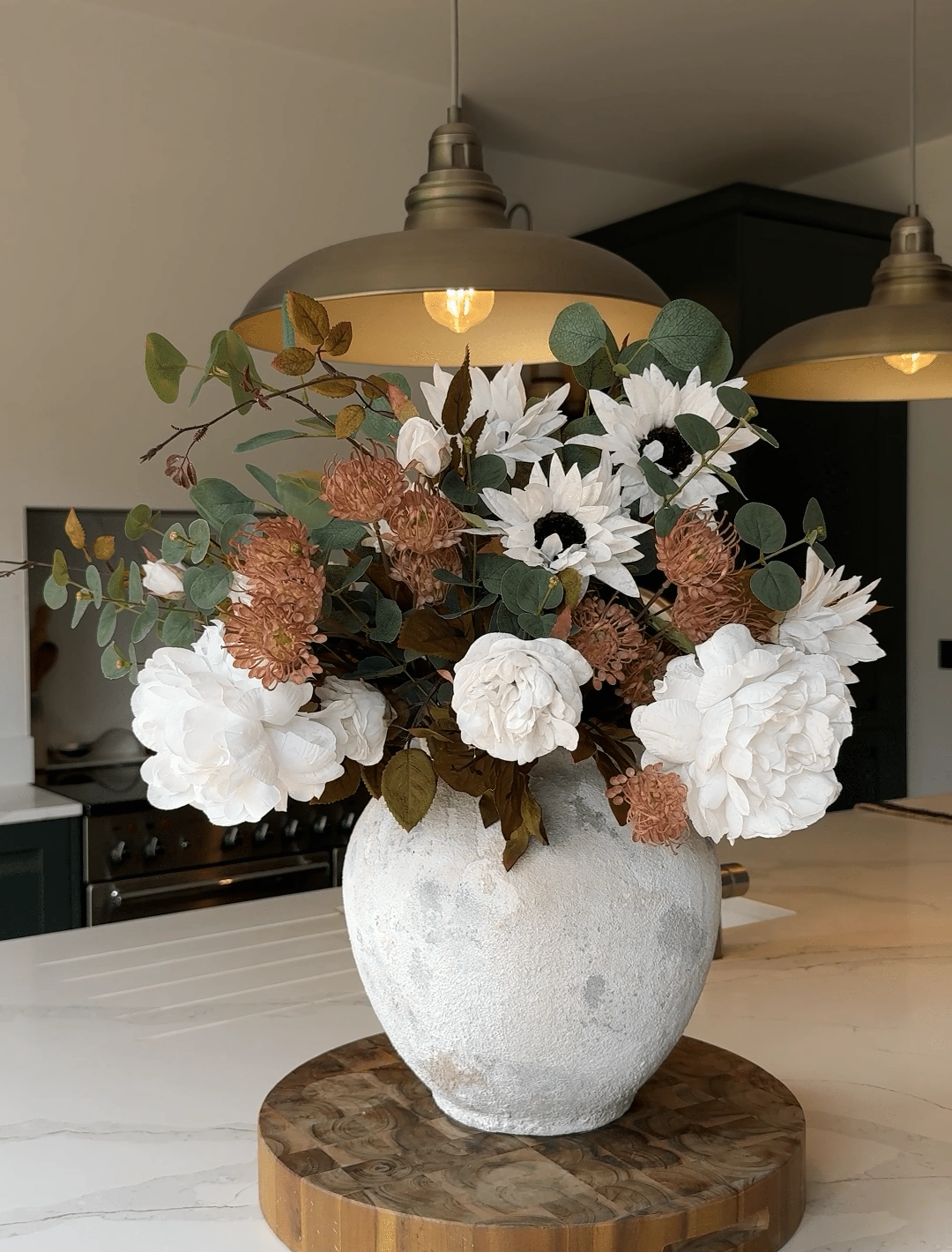 Faux Arrangement - White Peony & Sunflower - Image 6