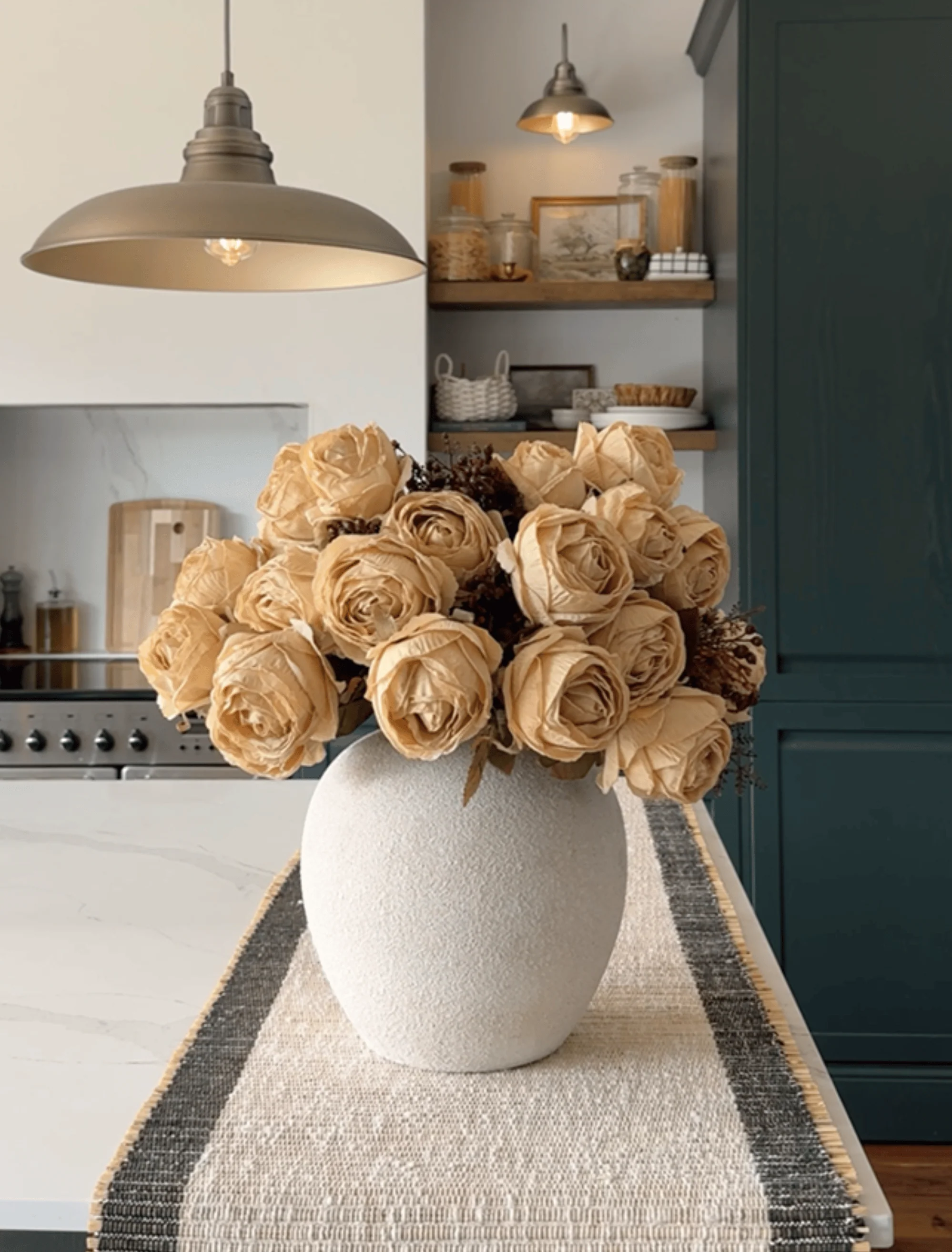 Faux Large Rose Arrangement - Beige (3 Stems/21 Roses) - Image 3