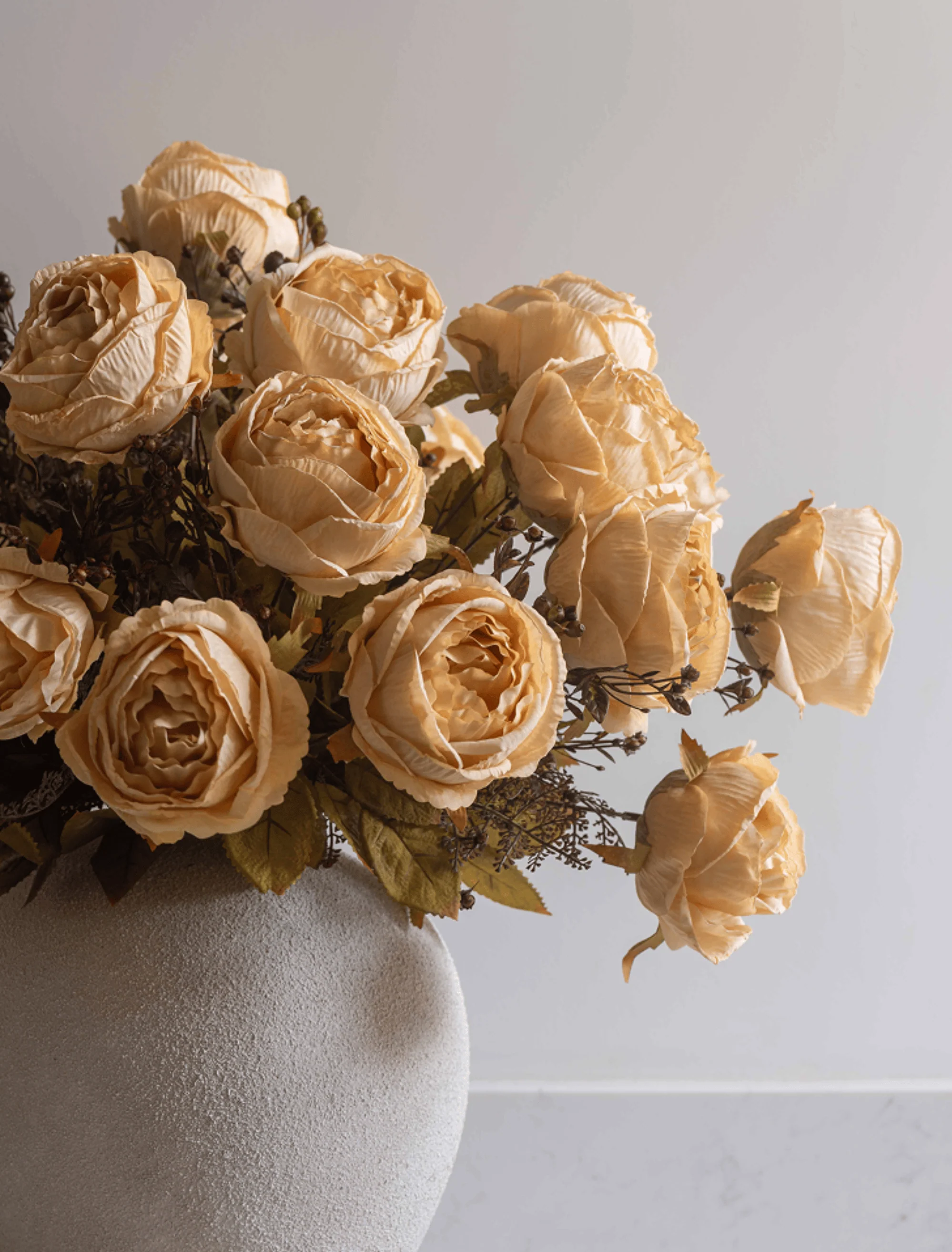 Faux Large Rose Arrangement - Beige (3 Stems/21 Roses) - Image 4