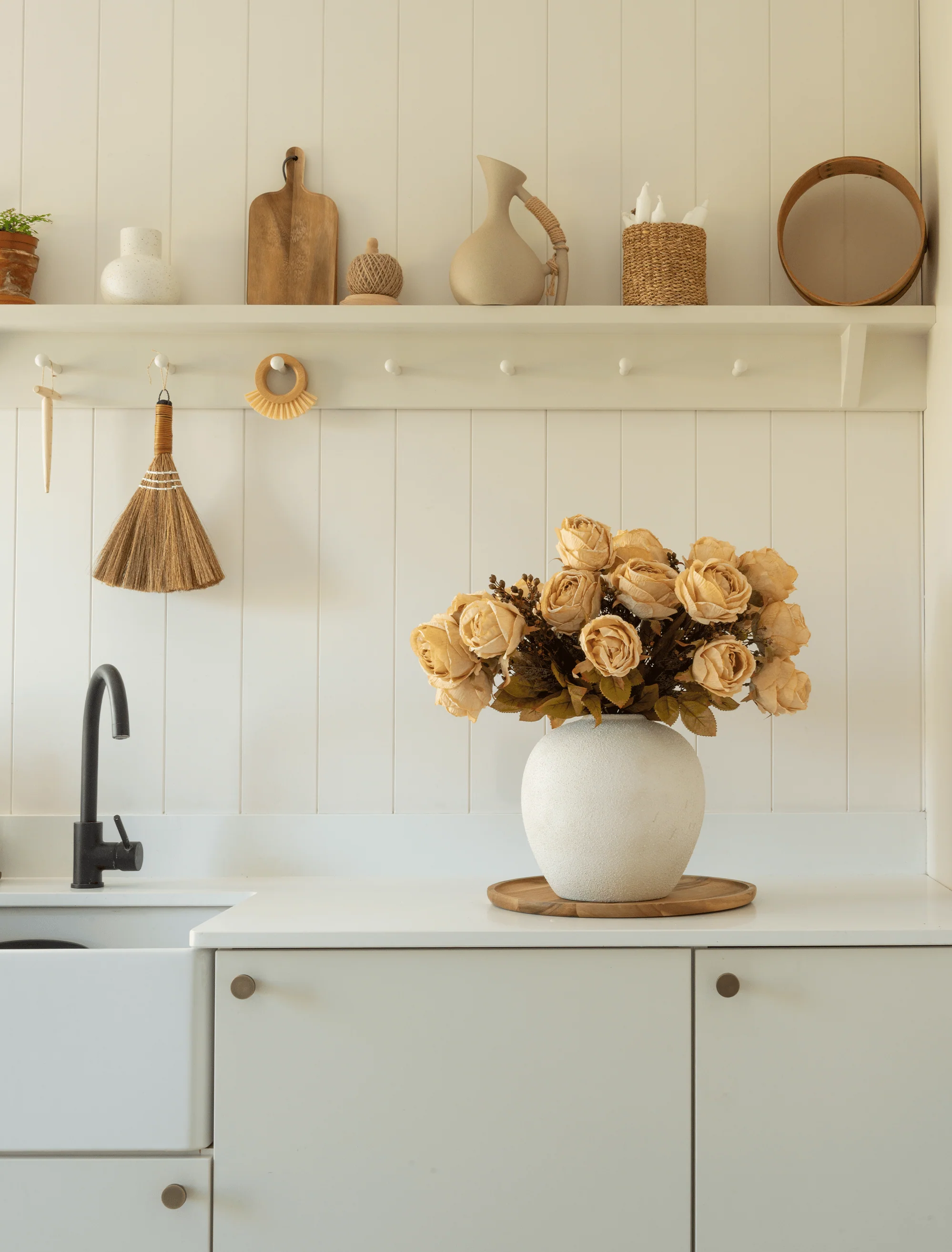 Faux Large Rose Arrangement - Beige (3 Stems/21 Roses) - Image 5