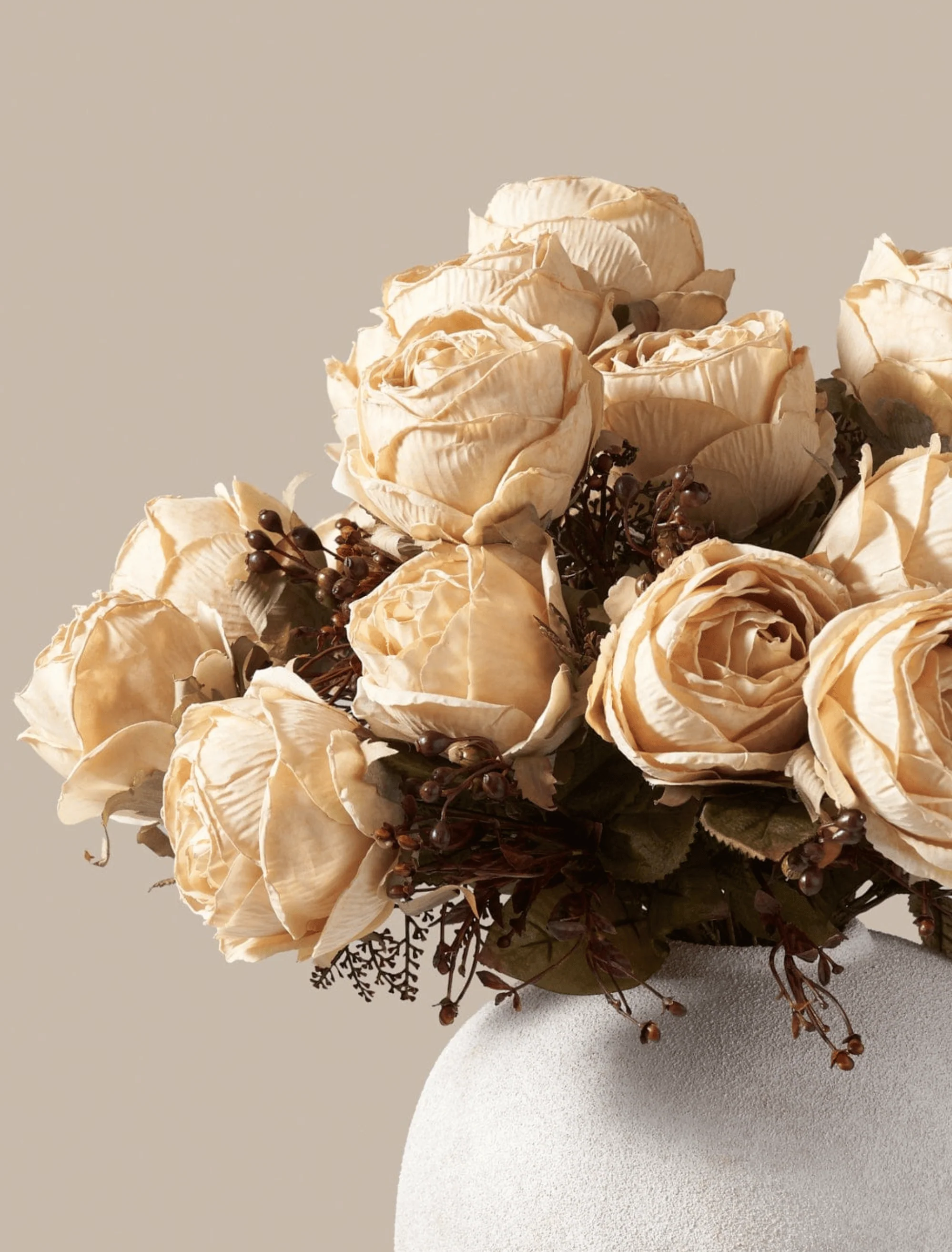 Faux Large Rose Arrangement - Beige (3 Stems/21 Roses) - Image 7
