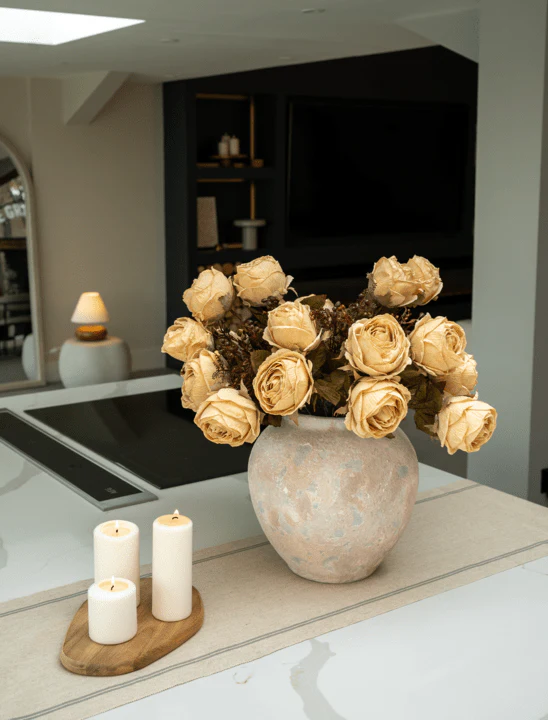 Faux Large Rose Arrangement - Beige (3 Stems/21 Roses) - Image 8
