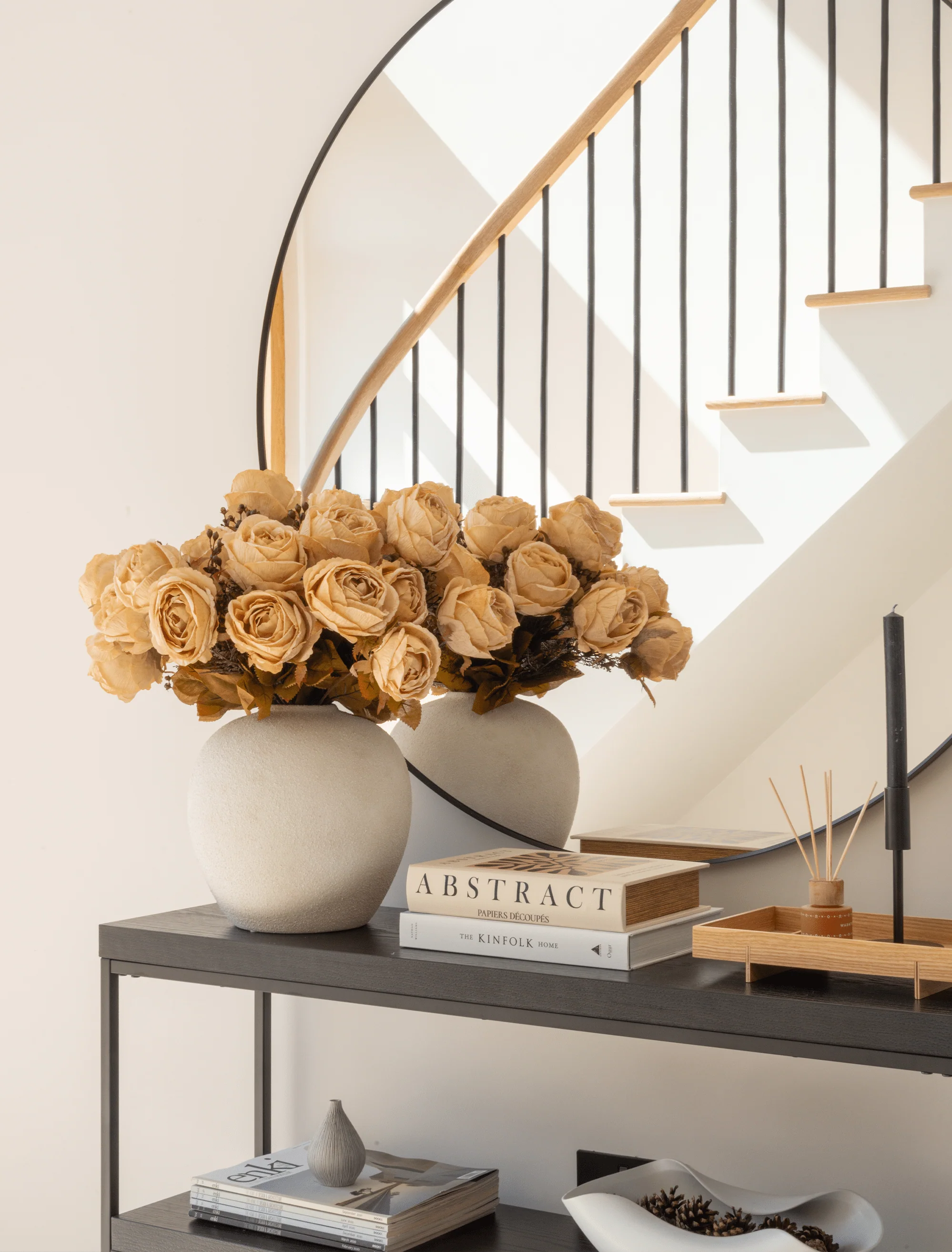 Faux Large Rose Arrangement - Beige (3 Stems/21 Roses) - Image 9