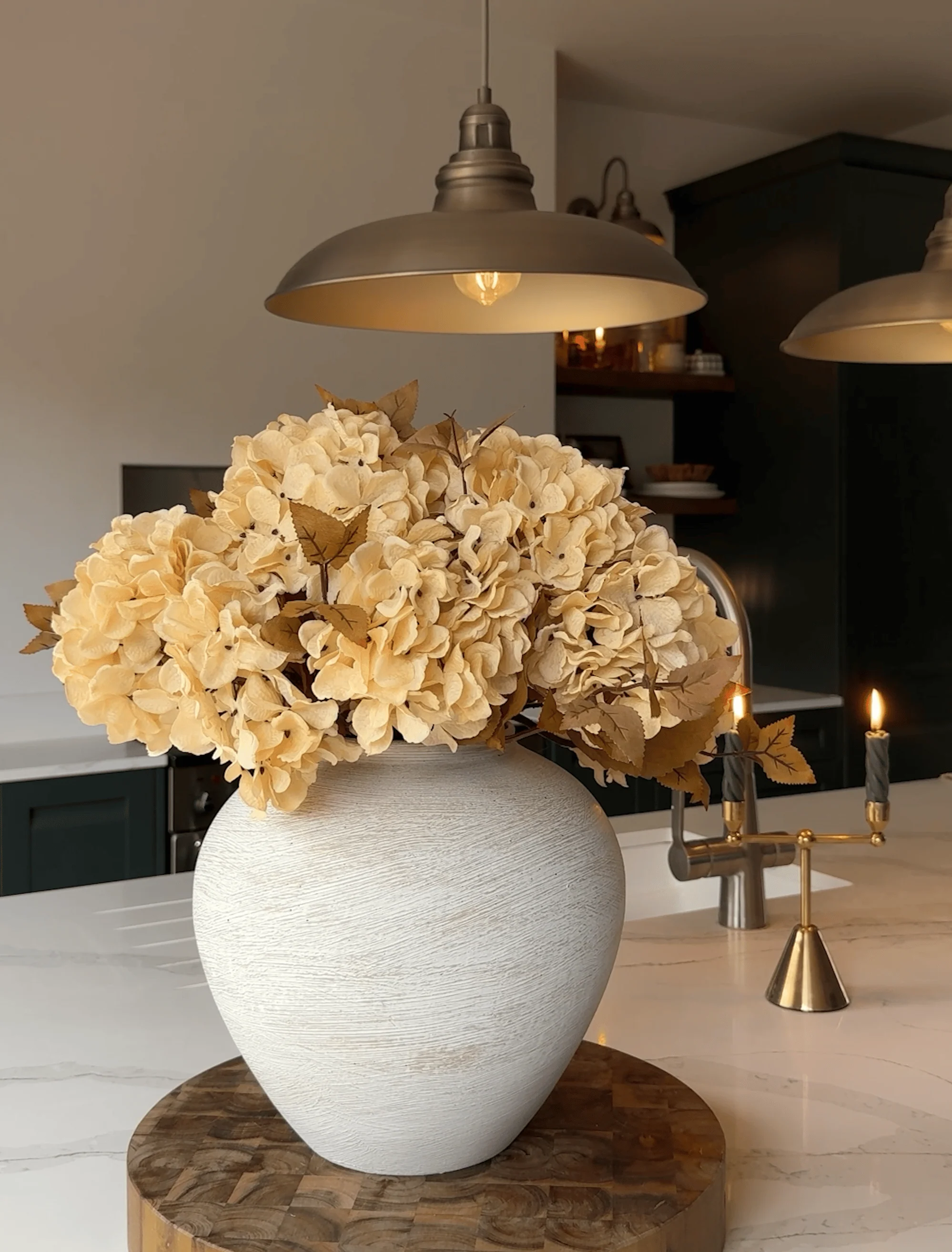 Faux Hydrangea Autumn Bouquet - Cream (7 stems) - Image 3
