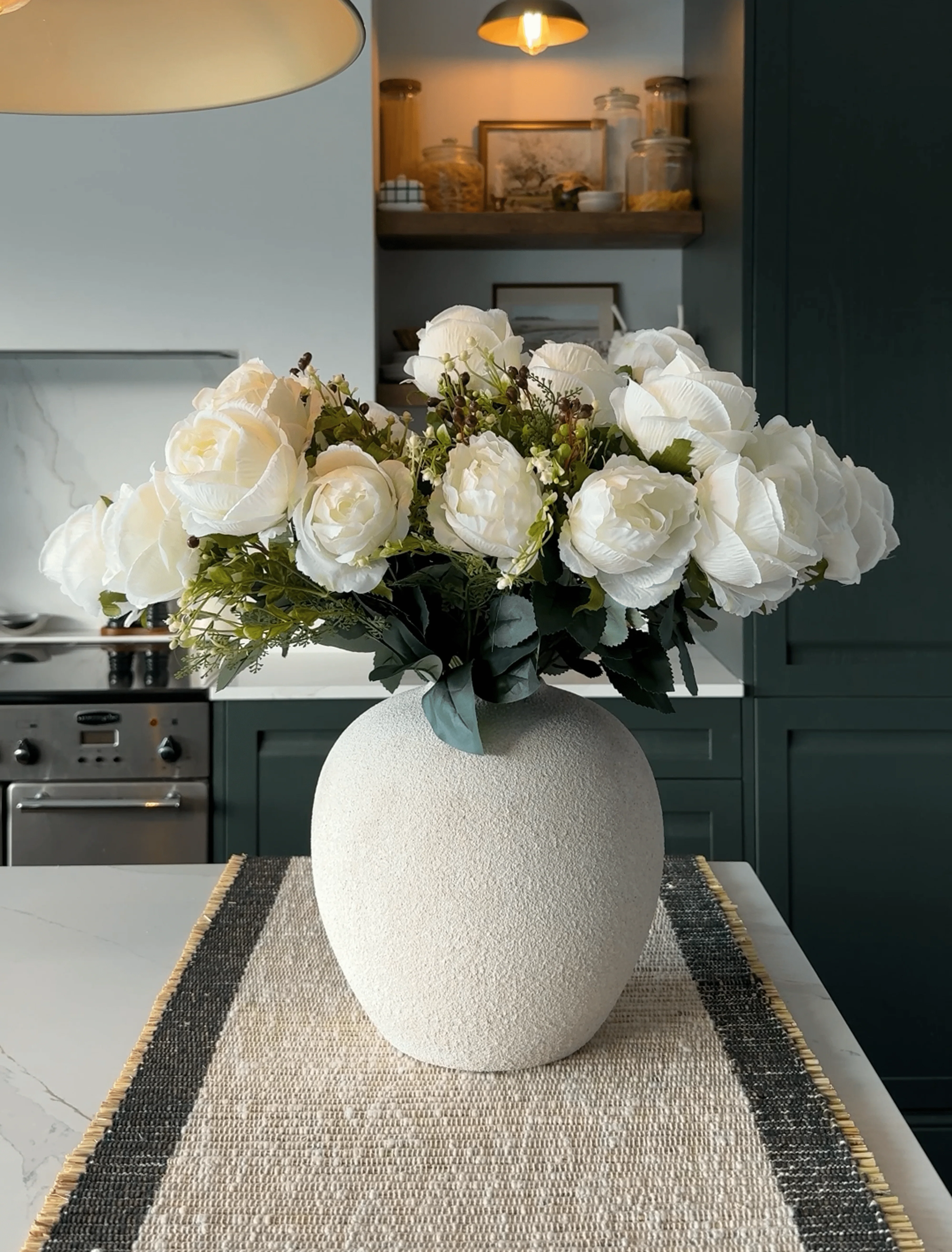 Faux Large Rose Arrangement - White Ivory (3 Stems/21 Roses) - Image 5