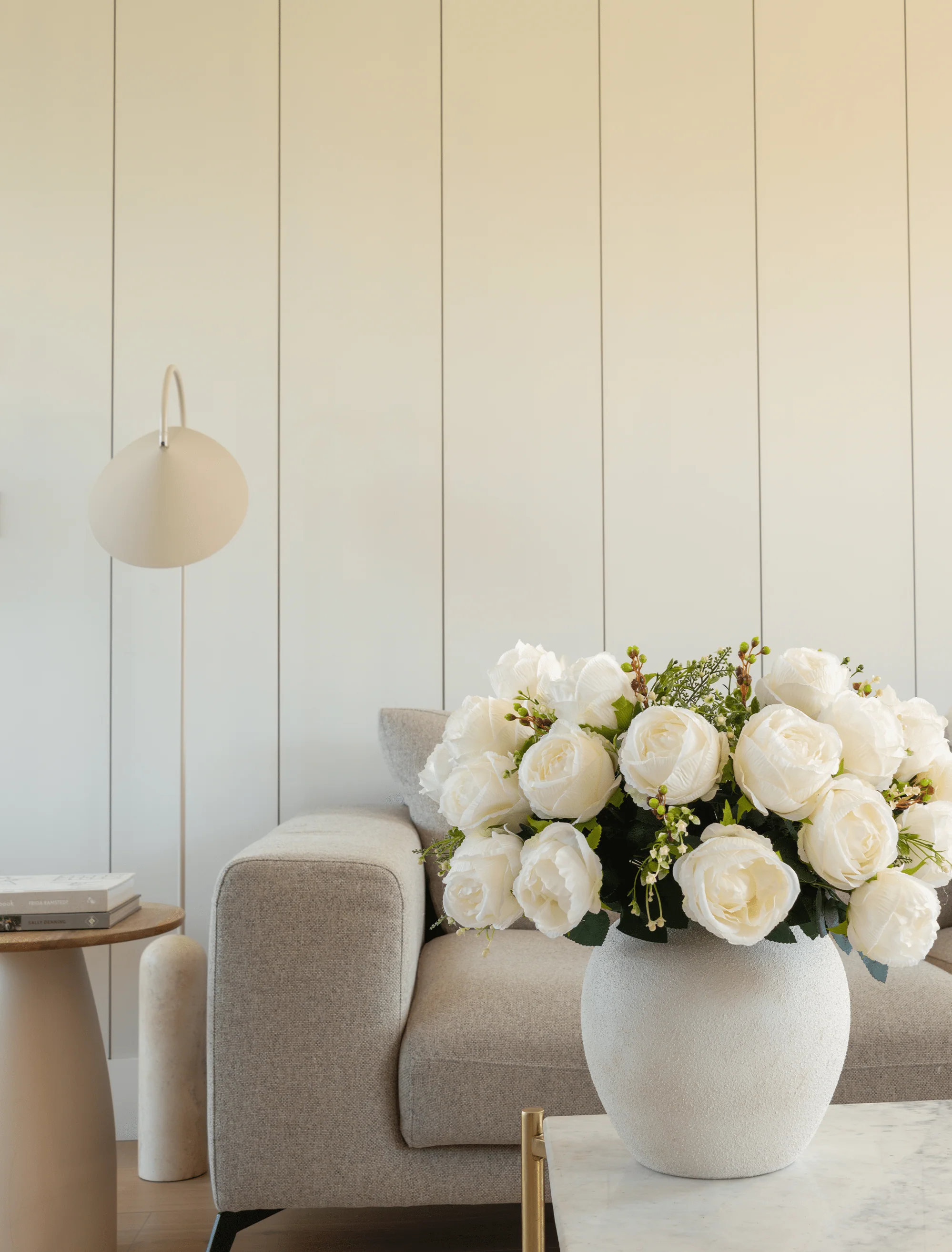 Faux Large Rose Arrangement - White Ivory (3 Stems/21 Roses) - Image 2