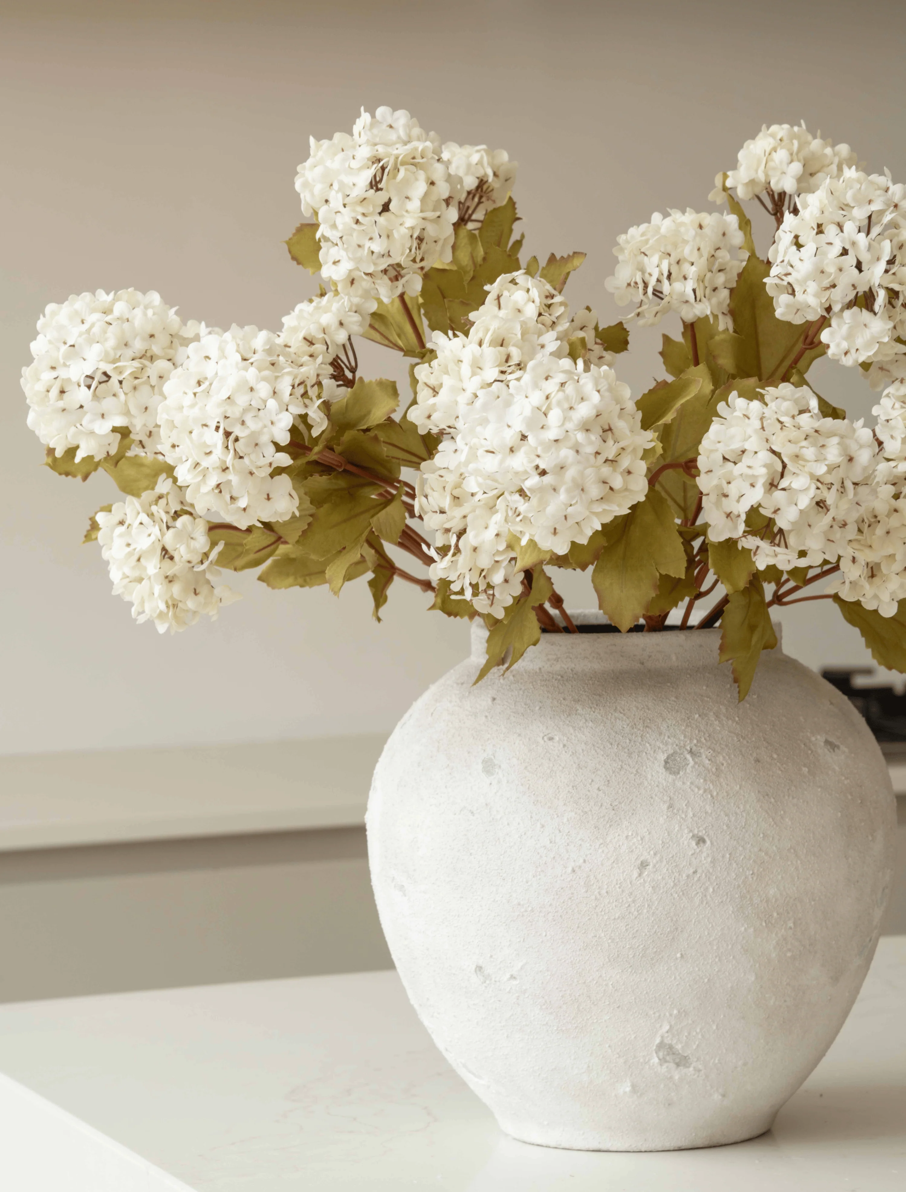 Faux Viburnum Flower - White (7 stems / 21 heads) - Image 5