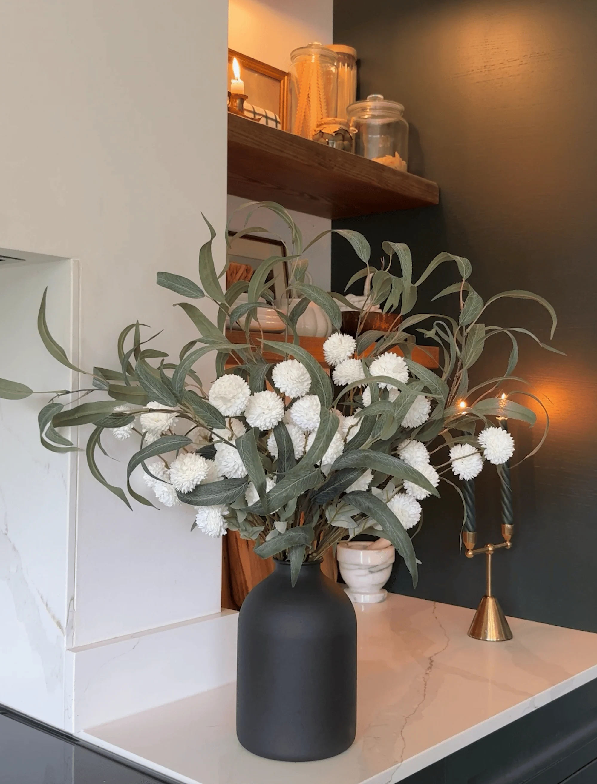 Faux Arrangement - Willow Eucalyptus & White Kiku - Image 3
