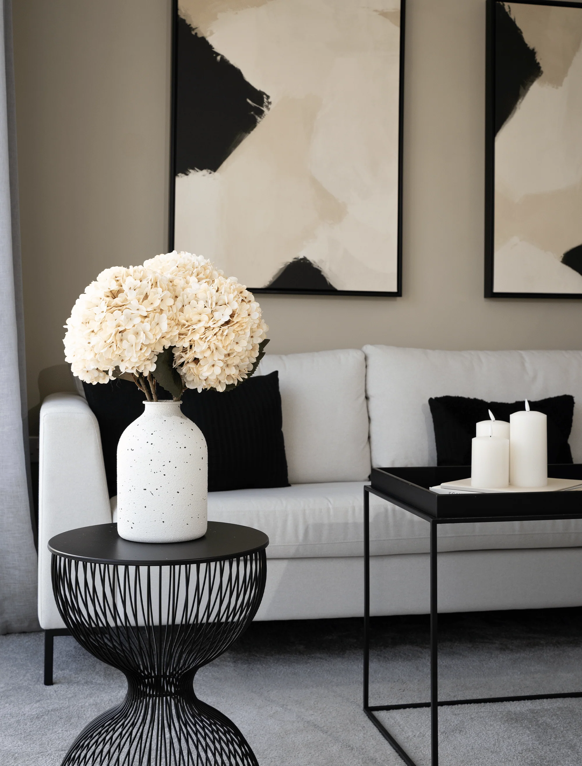 Large Faux Hydrangea - Cream (5 Stems) - Image 3