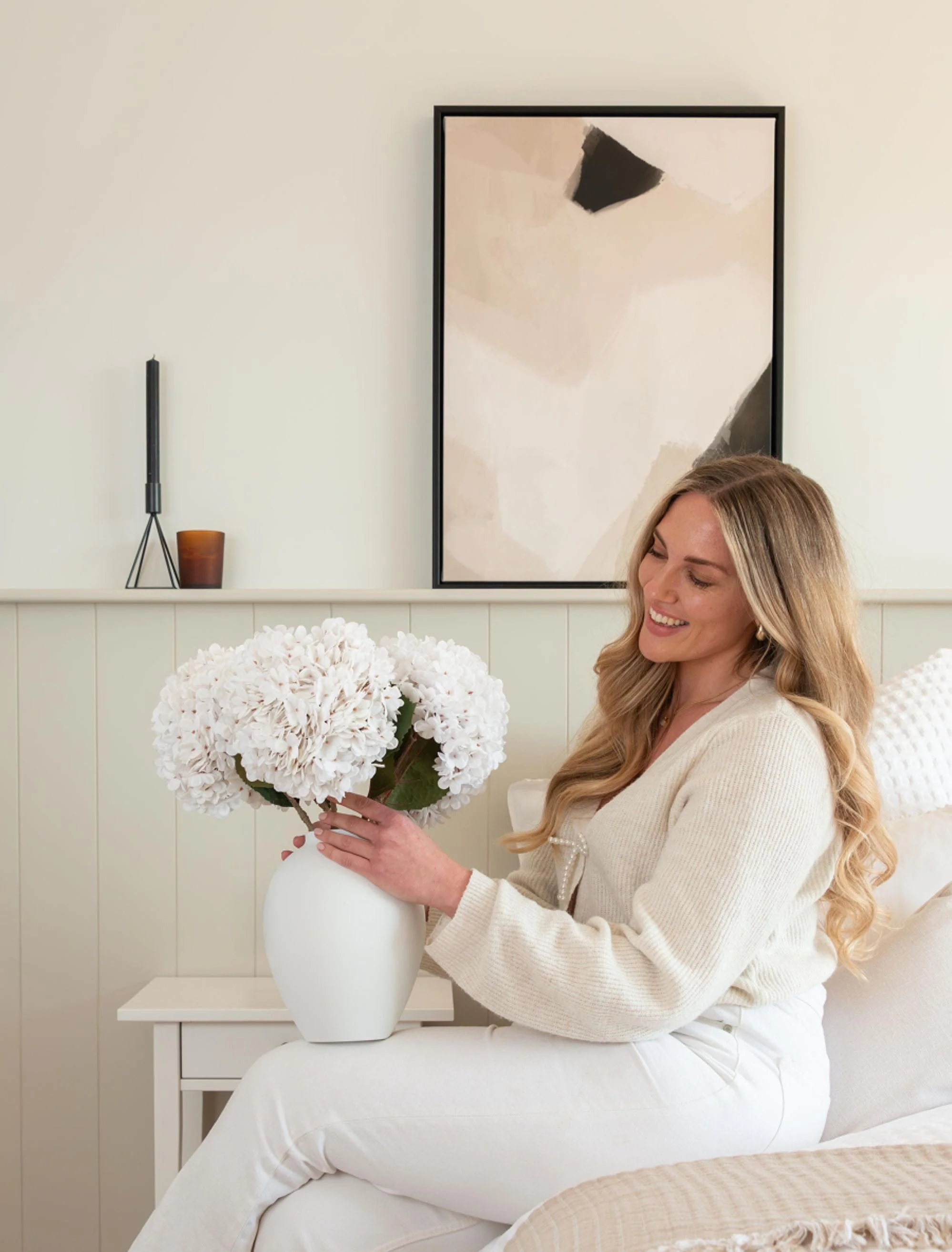 Large Faux Hydrangea - White (5 Stems) - Image 3
